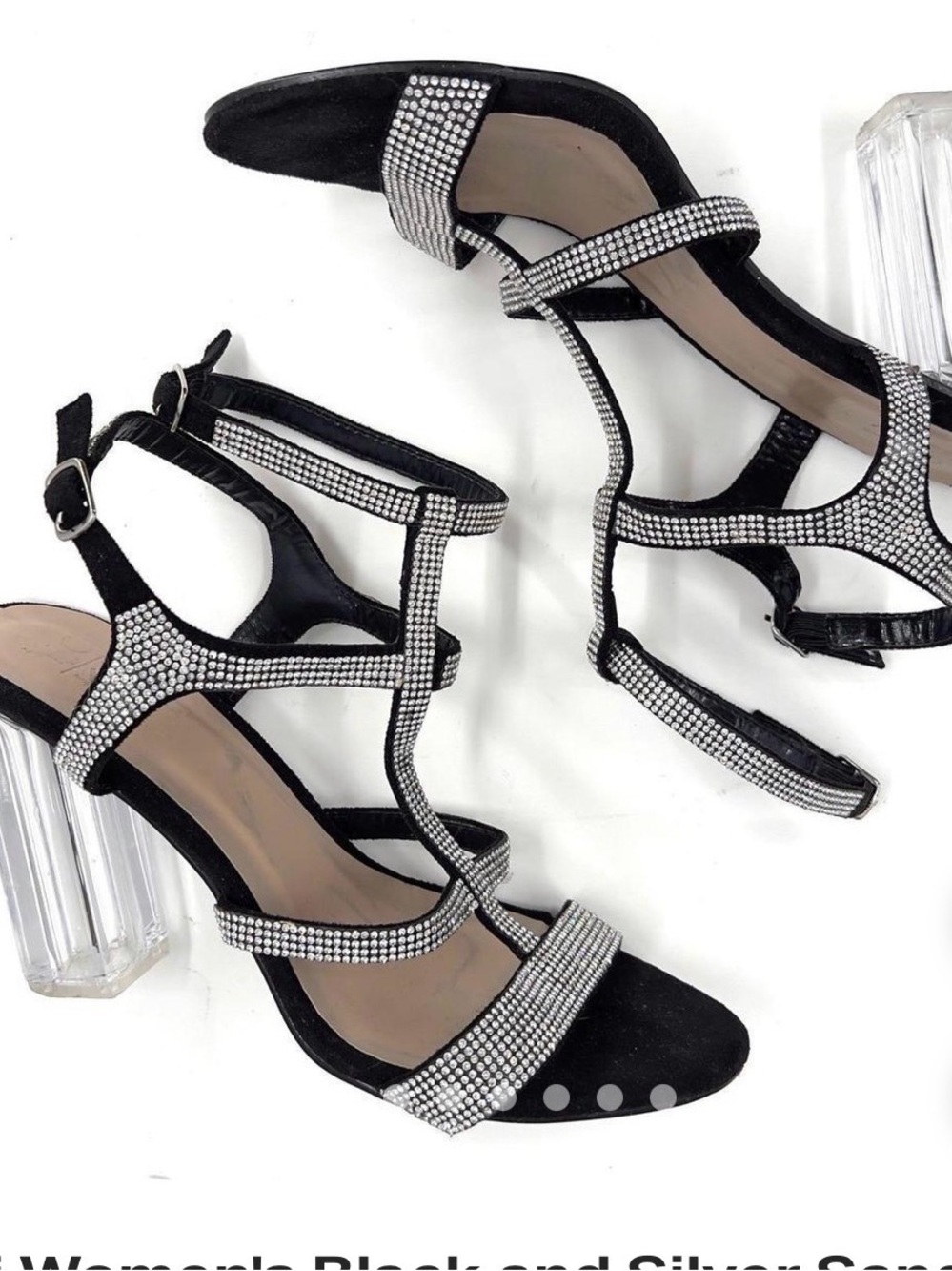 Yoki Black Heels with Silver Crystal Straps